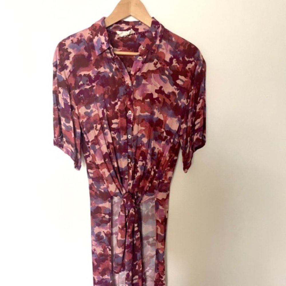 Anthropologie Blouse Shirt Tunic Pink Multicolor Print - Size XS